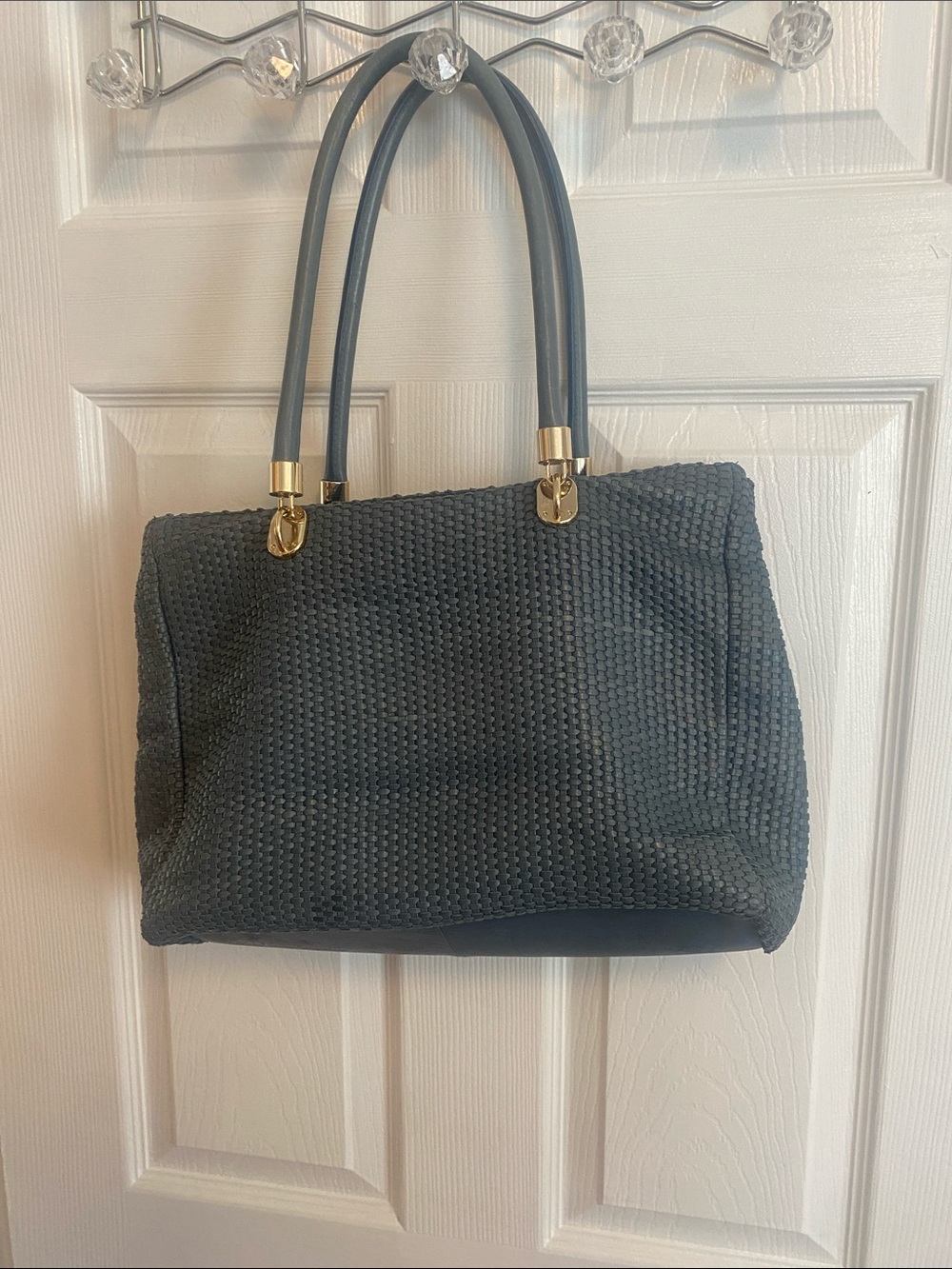 Cole Haan Blue Woven Tote with Gold Hardware